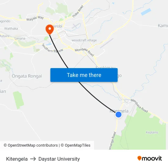 Kitengela to Daystar University map