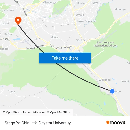 Stage  Ya Chini to Daystar University map