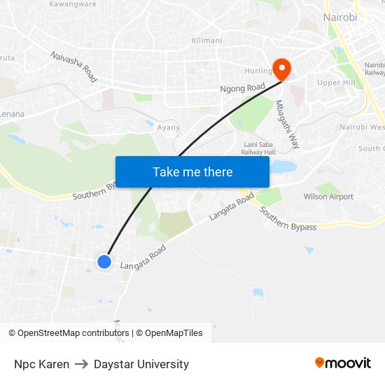 Npc Karen to Daystar University map