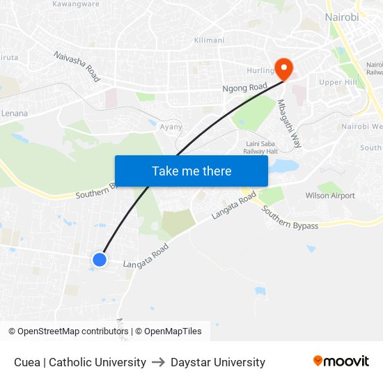 Cuea | Catholic University to Daystar University map