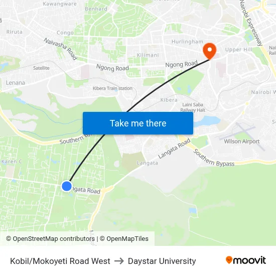 Kobil/Mokoyeti Road West to Daystar University map