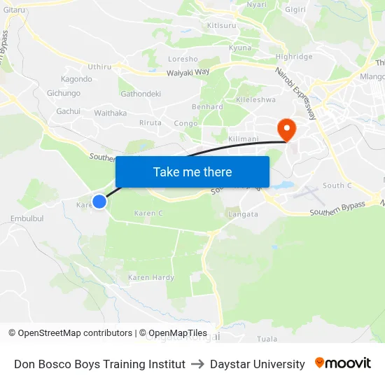Don Bosco Boys Training Institut to Daystar University map