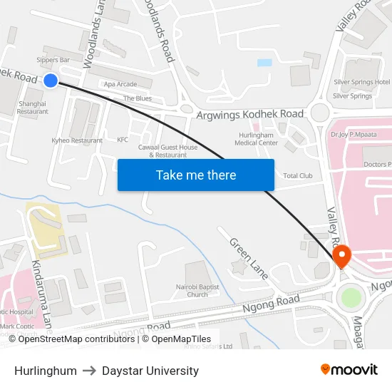 Hurlinghum to Daystar University map