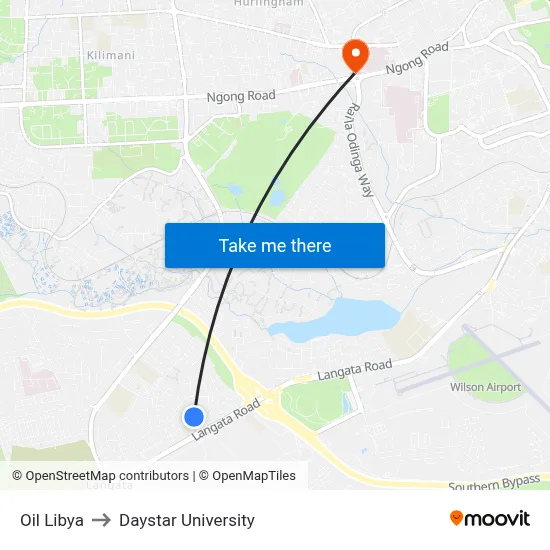 Oil Libya to Daystar University map