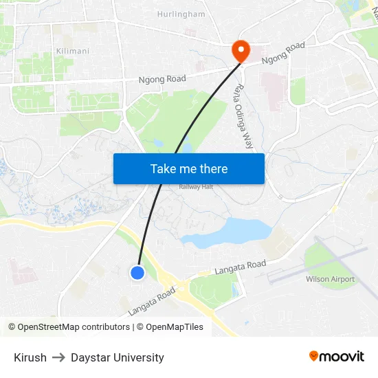 Kirush to Daystar University map