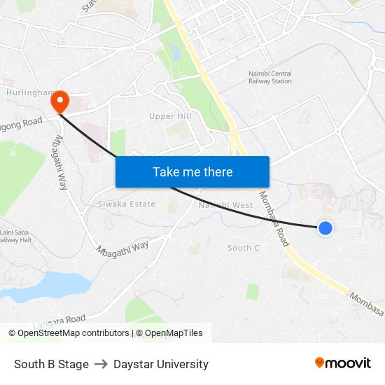 South B Stage to Daystar University map