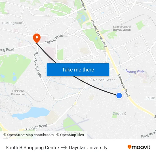 South B Shopping Centre to Daystar University map