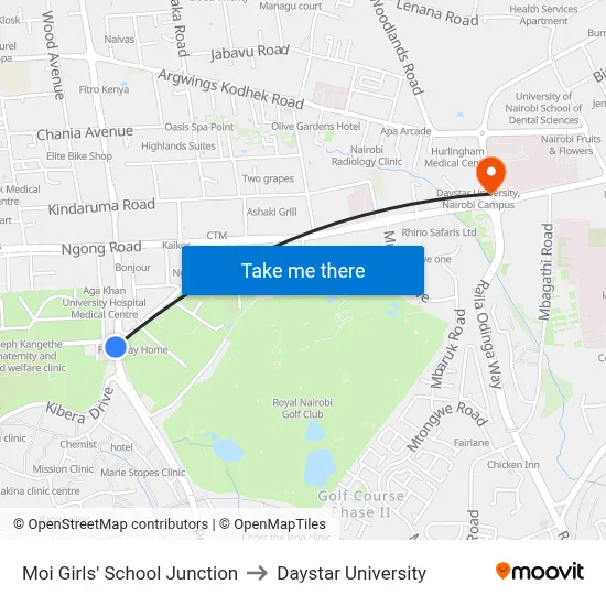 Moi Girls' School Junction to Daystar University map