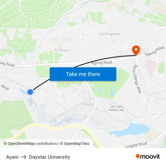Ayani to Daystar University map