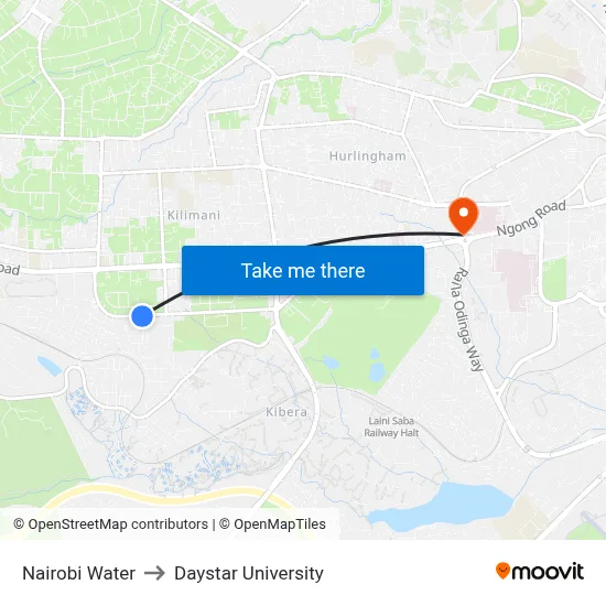 Nairobi Water to Daystar University map
