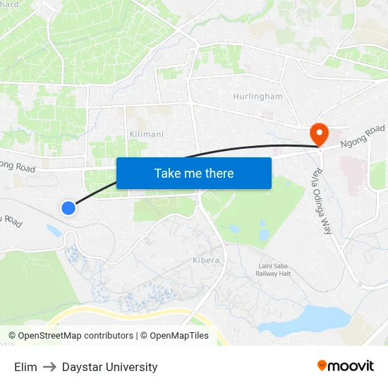 Elim to Daystar University map
