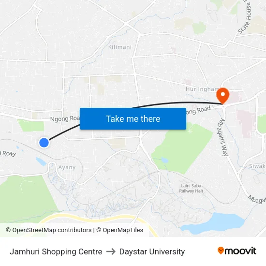 Jamhuri Shopping Centre to Daystar University map