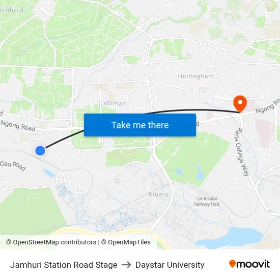 Jamhuri Station Road Stage to Daystar University map