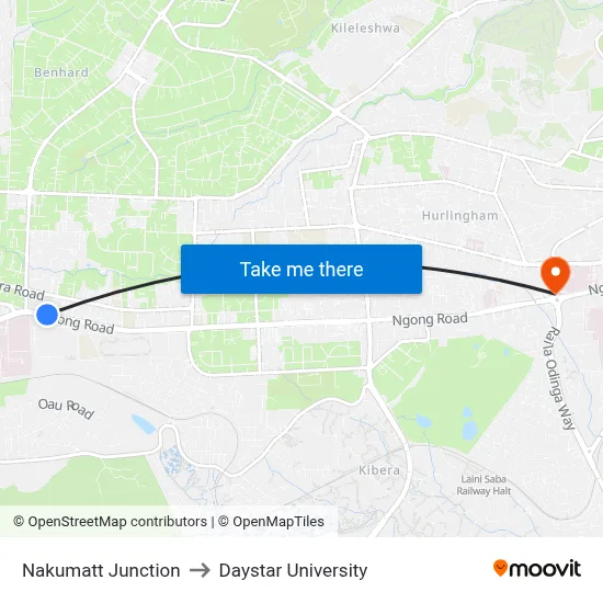 Nakumatt Junction to Daystar University map