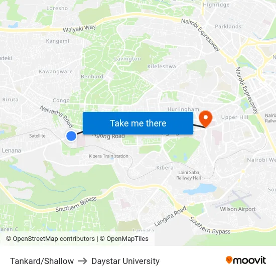 Tankard/Shallow to Daystar University map