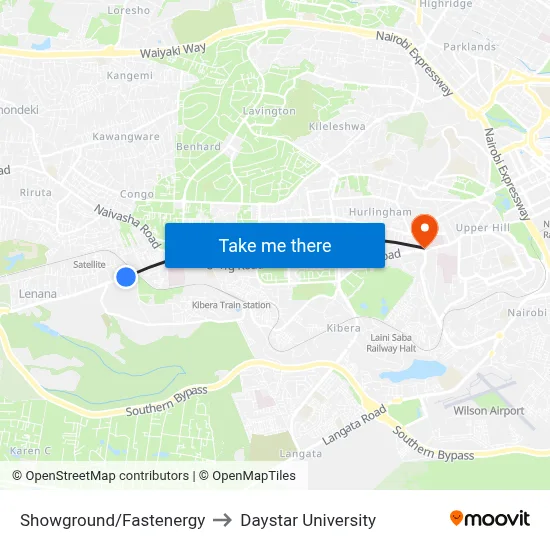 Showground/Fastenergy to Daystar University map