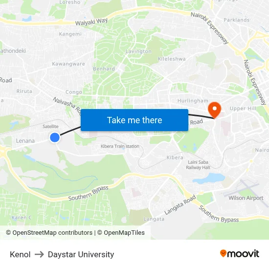 Kenol to Daystar University map