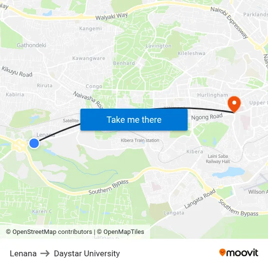 Lenana to Daystar University map