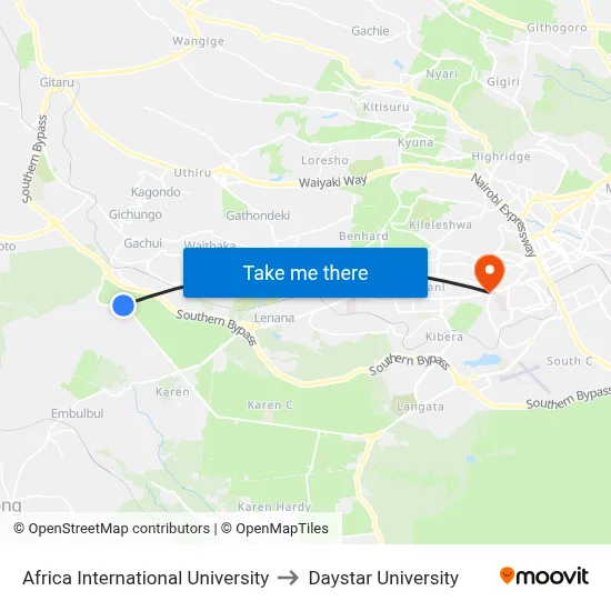 Africa International University to Daystar University map