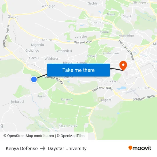 Kenya Defense to Daystar University map