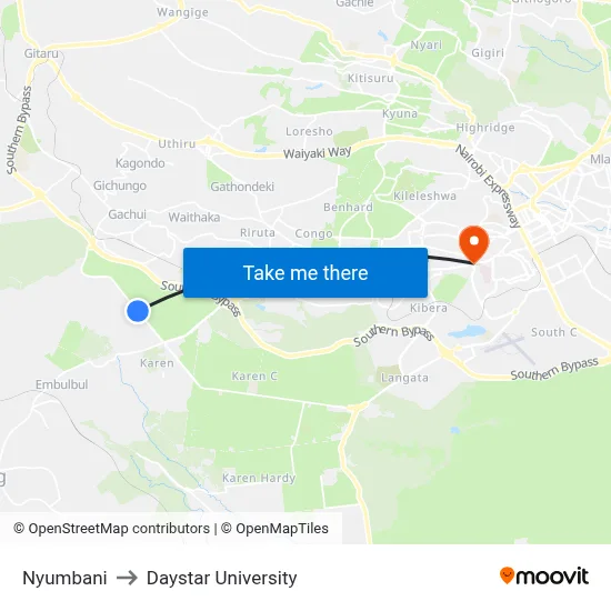 Nyumbani to Daystar University map