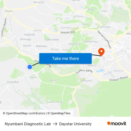 Nyumbani Diagnostic Lab to Daystar University map