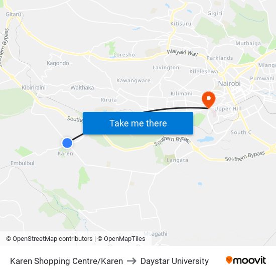 Karen Shopping Centre/Karen to Daystar University map