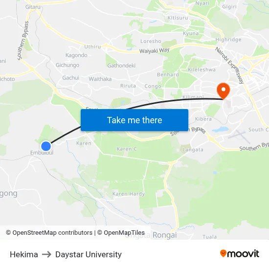 Hekima to Daystar University map