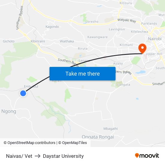 Naivas/ Vet to Daystar University map