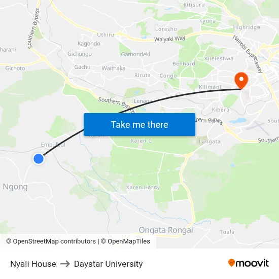Nyali House to Daystar University map
