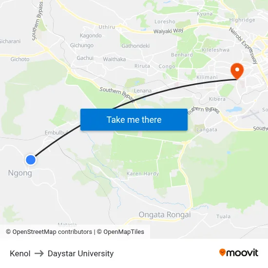 Kenol to Daystar University map