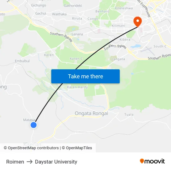 Roimen to Daystar University map