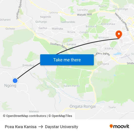 Pcea Kwa Kanisa to Daystar University map