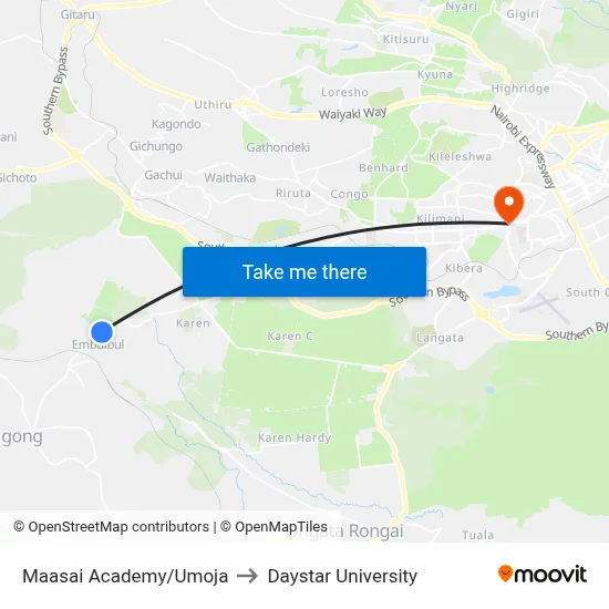 Maasai Academy/Umoja to Daystar University map