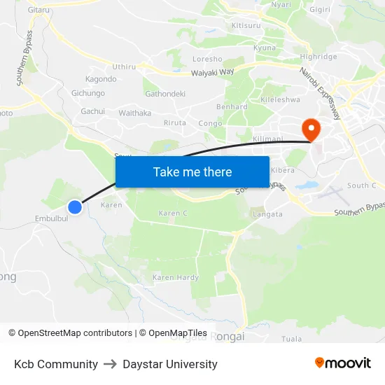 Kcb Community to Daystar University map