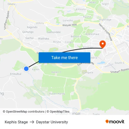 Kephis Stage to Daystar University map