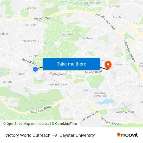 Victory World Outreach to Daystar University map
