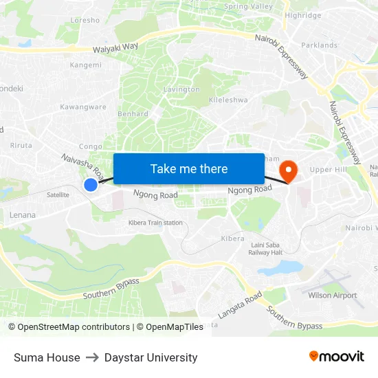 Suma House to Daystar University map