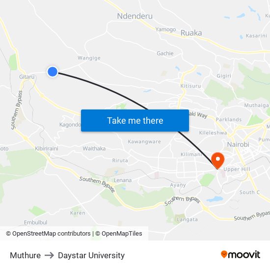 Muthure to Daystar University map