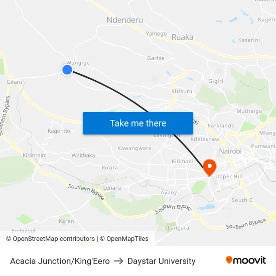 Acacia Junction/King'Eero to Daystar University map
