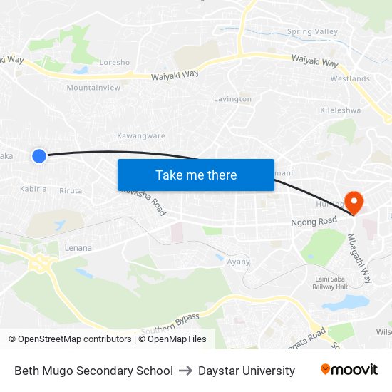 Beth Mugo Secondary School to Daystar University map