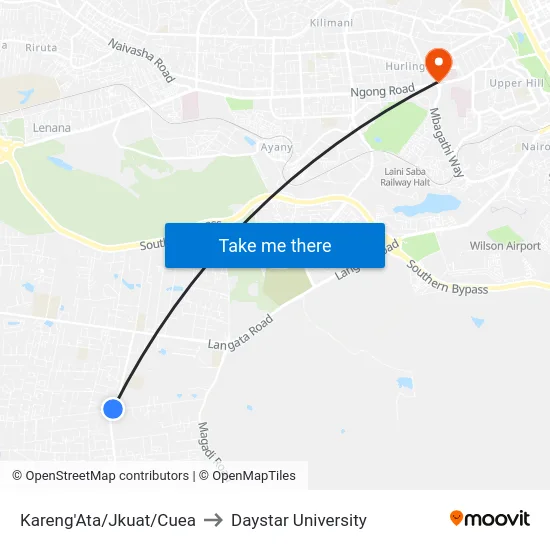 Kareng'Ata/Jkuat/Cuea to Daystar University map