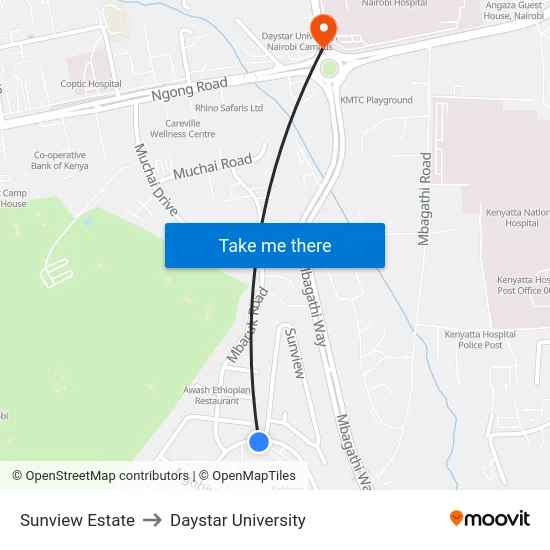 Sunview Estate to Daystar University map