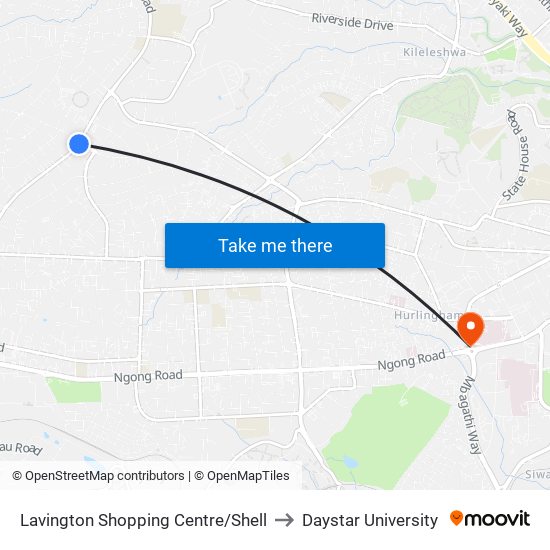 Lavington Shopping Centre/Shell to Daystar University map