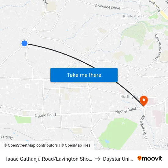Isaac Gathanju Road/Lavington Shopping Centre to Daystar University map