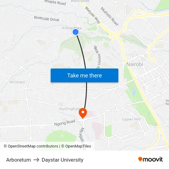 Arboretum to Daystar University map