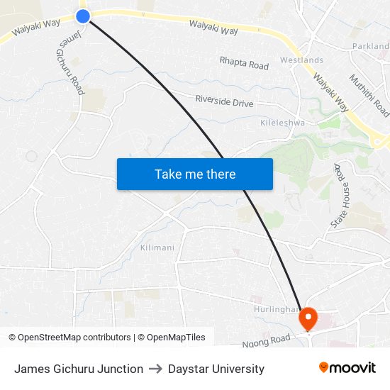 James Gichuru Junction to Daystar University map