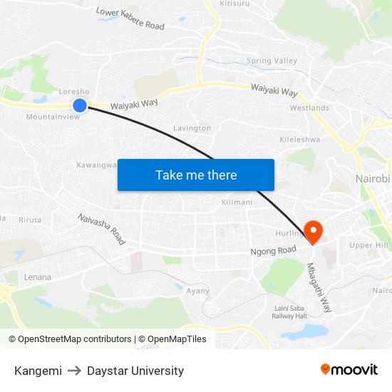 Kangemi to Daystar University map