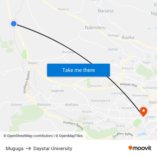 Muguga to Daystar University map
