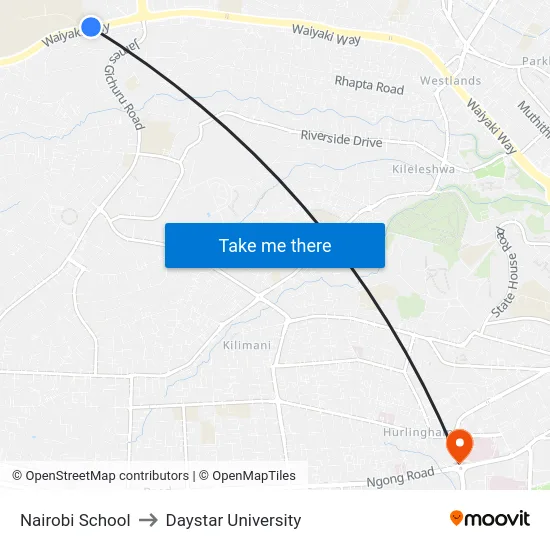 Nairobi School to Daystar University map
